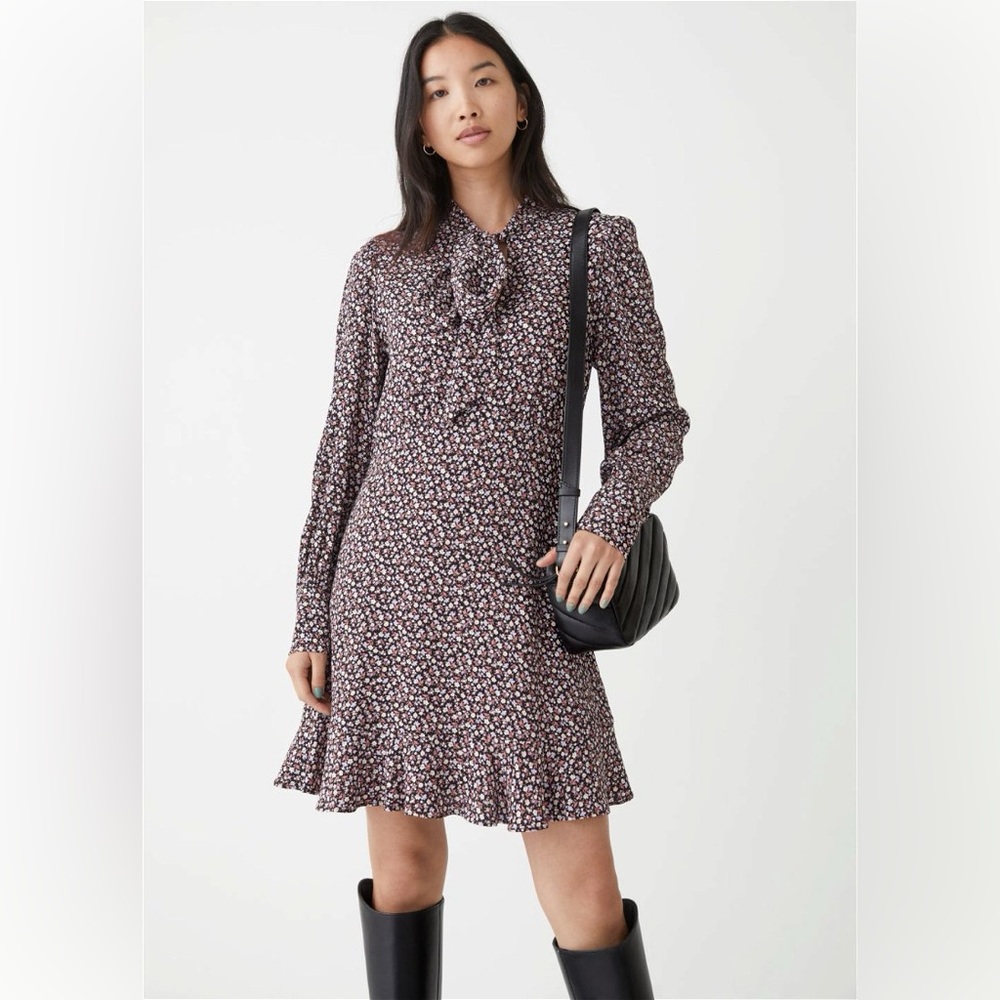 NWOT & Other Stories Tie Neck Floral Mini Dress